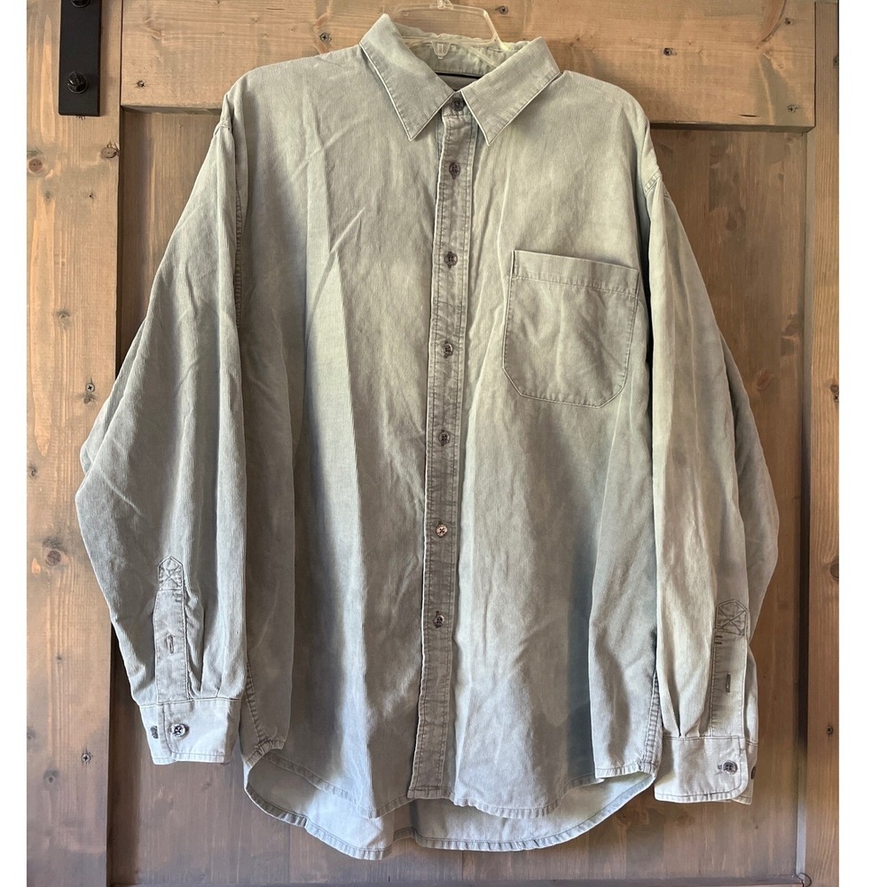 Indigo Palms Denim Corduroy Shirt Men's‎ Size Large Light Green Distressed